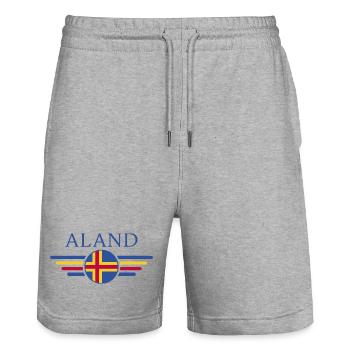 I Love Åland, T-shirt design de style élégance - Short de jogging bio TRAINER Stanley/Stella unisexe - gris chiné - Devant - Nik (191cm) & Marisol (170cm)
