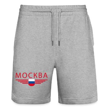T-Shirt Moscou – Métropole de l’Elégance - Short de jogging bio TRAINER Stanley/Stella unisexe - gris chiné - Devant - Nik (191cm) & Marisol (170cm)