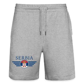 J’aime la Serbie, T-shirt design de style élégance - Short de jogging bio TRAINER Stanley/Stella unisexe - gris chiné - Devant - Nik (191cm) & Marisol (170cm)