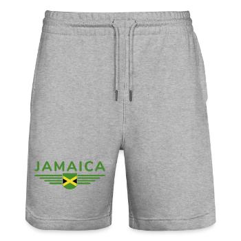 Ich liebe Jamaika, Outfit T-Shirt Design Geschenk - Stanley/Stella Unisex Bio Joggingshorts Trainer  - Grau meliert - Vorne - Nik (191cm) & Marisol (170cm)