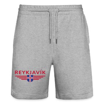 T-shirt Reykjavík – La ville des aurores boréales - Short de jogging bio TRAINER Stanley/Stella unisexe - gris chiné - Devant - Nik (191cm) & Marisol (170cm)