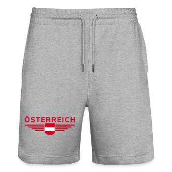 Österreich Fan T Shirt Outfit Design - Stanley/Stella Unisex Bio Joggingshorts Trainer  - Grau meliert - Vorne - Nik (191cm) & Marisol (170cm)