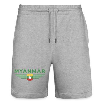 T-shirt Myanmar – Une touche de tradition - Short de jogging bio TRAINER Stanley/Stella unisexe - gris chiné - Devant - Nik (191cm) & Marisol (170cm)