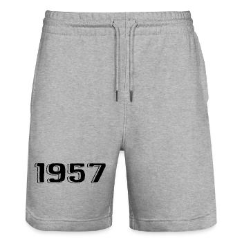 Vintage 1957 Naissance Anniversaire Rétro 1957 - Short de jogging bio TRAINER Stanley/Stella unisexe - gris chiné - Devant - Nik (191cm) & Marisol (170cm)