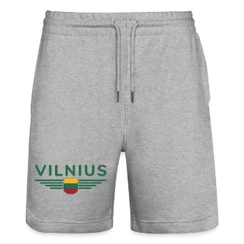 T-shirt Vilnius – Déclaration élégante - Short de jogging bio TRAINER Stanley/Stella unisexe - gris chiné - Devant - Nik (191cm) & Marisol (170cm)