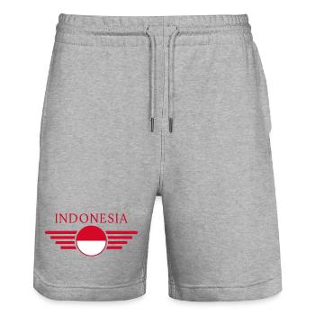 J'aime l'Indonésie, t-shirt design de style - Short de jogging bio TRAINER Stanley/Stella unisexe - gris chiné - Devant - Nik (191cm) & Marisol (170cm)