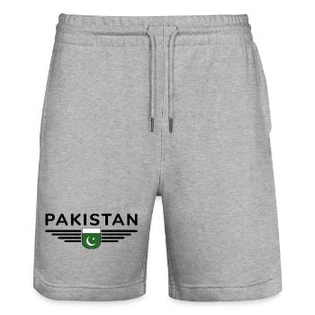 Pakistan Design – Proud of the homeland - Stanley/Stella Trainer Unisex Organic Jogging Shorts - heather grey - Front - Nik (191cm) & Marisol (170cm)