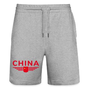 I Love China, Design T-Shirt Outfit - Stanley/Stella Trainer Unisex Organic Jogging Shorts - heather grey - Front - Nik (191cm) & Marisol (170cm)