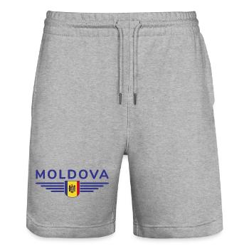 Moldau T-Shirt – Stolz auf Moldawien - Stanley/Stella Unisex Bio Joggingshorts Trainer  - Grau meliert - Vorne - Nik (191cm) & Marisol (170cm)