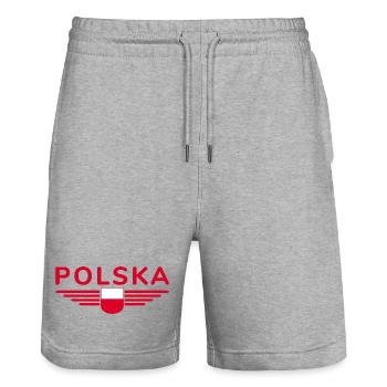 I Love Poland, Elegance Style Design T-Shirt - Stanley/Stella Trainer Unisex Organic Jogging Shorts - heather grey - Front - Nik (191cm) & Marisol (170cm)