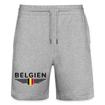 Ich liebe Belgien Design T-Shirt Outfit - Stanley/Stella Unisex Bio Joggingshorts Trainer  - Grau meliert - Vorne - Nik (191cm) & Marisol (170cm)