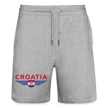 J’aime la Croatie, T-shirt design de style élégance - Short de jogging bio TRAINER Stanley/Stella unisexe - gris chiné - Devant - Nik (191cm) & Marisol (170cm)