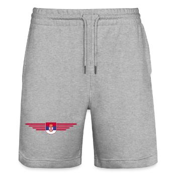 Design Serbie – Fierté et passion - Short de jogging bio TRAINER Stanley/Stella unisexe - gris chiné - Devant - Nik (191cm) & Marisol (170cm)