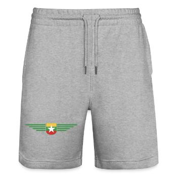 T-shirt Myanmar – Une touche de tradition - Short de jogging bio TRAINER Stanley/Stella unisexe - gris chiné - Devant - Nik (191cm) & Marisol (170cm)
