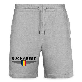 Bukarest T Shirt für Rumänien Fans Outfit - Stanley/Stella Unisex Bio Joggingshorts Trainer  - Grau meliert - Vorne - Nik (191cm) & Marisol (170cm)
