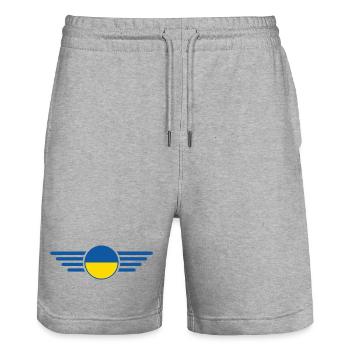 J’aime l’Ukraine, T-shirt design de style élégance - Short de jogging bio TRAINER Stanley/Stella unisexe - gris chiné - Devant - Nik (191cm) & Marisol (170cm)