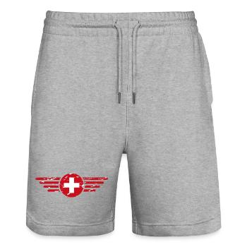 J’aime la Suisse, T-shirt design de style élégance - Short de jogging bio TRAINER Stanley/Stella unisexe - gris chiné - Devant - Nik (191cm) & Marisol (170cm)