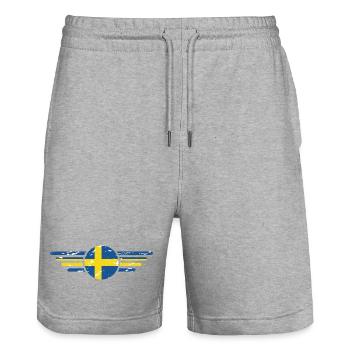Ich liebe Schweden, Eleganz Stil Design T-Shirt - Stanley/Stella Unisex Bio Joggingshorts Trainer  - Grau meliert - Vorne - Nik (191cm) & Marisol (170cm)