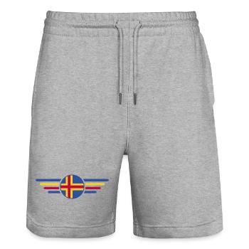 I Love Åland, T-shirt design de style élégance - Short de jogging bio TRAINER Stanley/Stella unisexe - gris chiné - Devant - Nik (191cm) & Marisol (170cm)