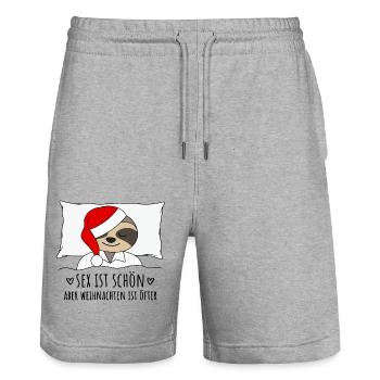Sex ist schön aber Weihnachten ist öfter Faultier - Stanley/Stella Unisex Bio Joggingshorts Trainer  - Grau meliert - Vorne - Nik (191cm) & Marisol (170cm)