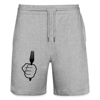 silhouette main tenir fourchette coutellerie manger aller hunge - Short de jogging bio TRAINER Stanley/Stella unisexe - gris chiné - Devant - Nik (191cm) & Marisol (170cm)