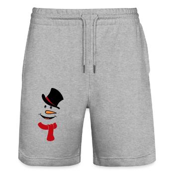Visage de bonhomme de neige avec haut-de-forme et foulard - Short de jogging bio TRAINER Stanley/Stella unisexe - gris chiné - Devant - Nik (191cm) & Marisol (170cm)