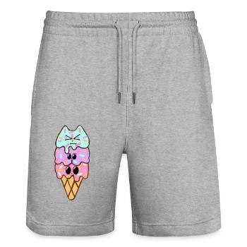 Crème glacée Kawaii 3Scoops | Original par. MMJ49 - Short de jogging bio TRAINER Stanley/Stella unisexe - gris chiné - Devant - Nik (191cm) & Marisol (170cm)