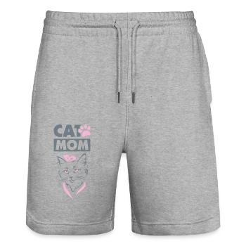 Conception de maman chat - Short de jogging bio TRAINER Stanley/Stella unisexe - gris chiné - Devant - Nik (191cm) & Marisol (170cm)
