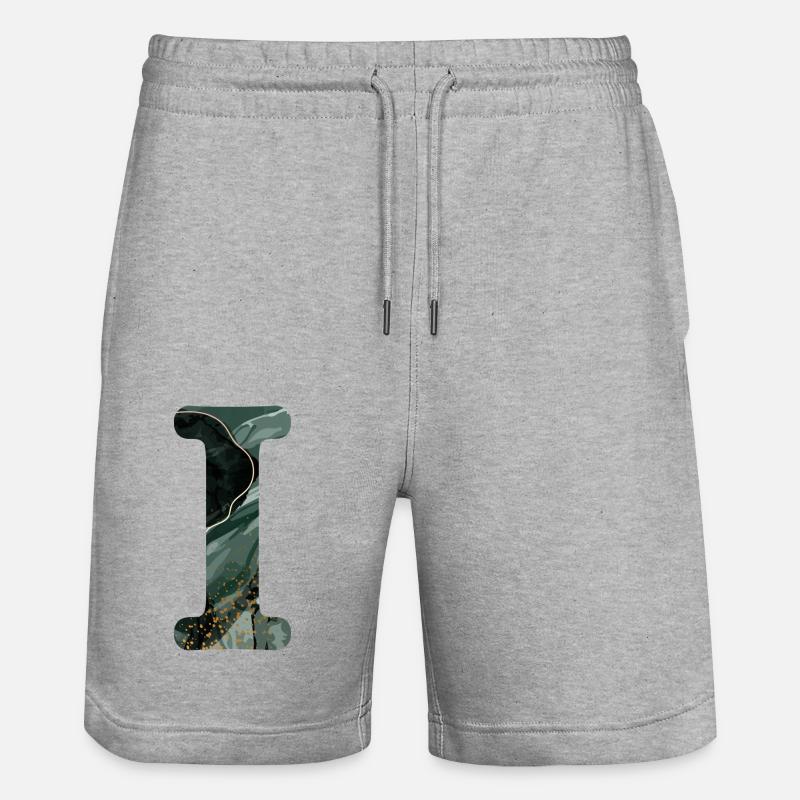Lettre i marbré vert - Short de jogging bio TRAINER Stanley/Stella unisexe - gris chiné