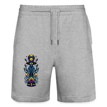 Alien Encounter - Stanley/Stella Trainer Unisex Organic Jogging Shorts - heather grey - Front - Nik (191cm) & Marisol (170cm)