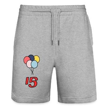 ANNIVERSARY. 15. 15 YEARS. 15th ANNIVERSARY - Stanley/Stella Trainer Unisex Organic Jogging Shorts - heather grey - Front - Nik (191cm) & Marisol (170cm)