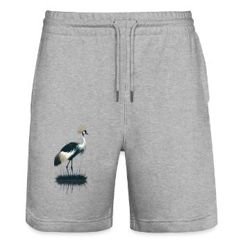 Crowned crane - Stanley/Stella Trainer Unisex Organic Jogging Shorts - heather grey - Front - Nik (191cm) & Marisol (170cm)