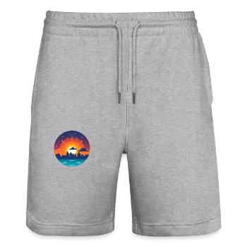 Comic Sonnenuntergang Skyline - Stanley/Stella Unisex Bio Joggingshorts Trainer  - Grau meliert - Vorne - Nik (191cm) & Marisol (170cm)