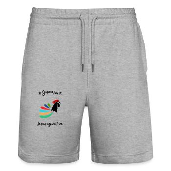 BAUER. BAUER. LANDWIRTSCHAFT. FIRMA - Stanley/Stella Unisex Bio Joggingshorts Trainer  - Grau meliert - Vorne - Nik (191cm) & Marisol (170cm)