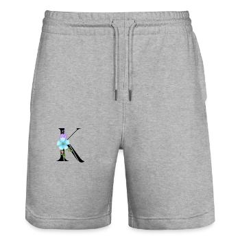 Elegant letter 'K' with flowers - Stanley/Stella Trainer Unisex Organic Jogging Shorts - heather grey - Front - Nik (191cm) & Marisol (170cm)