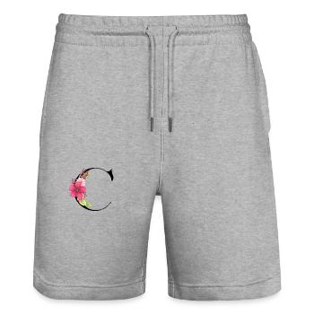 Elegant letter 'C' with flowers - Stanley/Stella Trainer Unisex Organic Jogging Shorts - heather grey - Front - Nik (191cm) & Marisol (170cm)