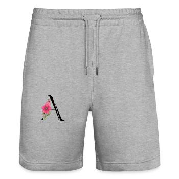 Elegant letter 'A' with flowers - Stanley/Stella Trainer Unisex Organic Jogging Shorts - heather grey - Front - Nik (191cm) & Marisol (170cm)