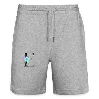 Elegant letter 'E' with flowers - Stanley/Stella Trainer Unisex Organic Jogging Shorts - heather grey - Front - Nik (191cm) & Marisol (170cm)