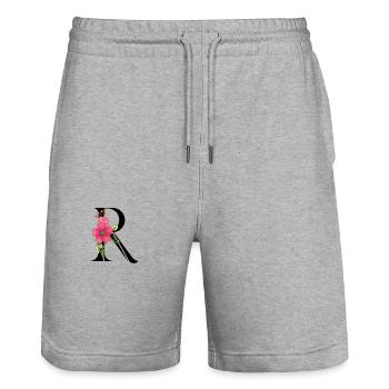Elegant letter 'R' with flowers - Stanley/Stella Trainer Unisex Organic Jogging Shorts - heather grey - Front - Nik (191cm) & Marisol (170cm)
