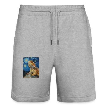 Bearded Dragons, Lizards, Van Gogh, Starry Night - Stanley/Stella Trainer Unisex Organic Jogging Shorts - heather grey - Front - Nik (191cm) & Marisol (170cm)