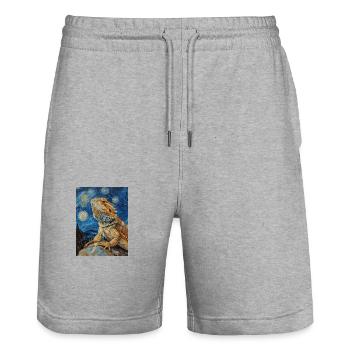 Bearded Dragons, Lizards, Van Gogh, Starry Night - Stanley/Stella Trainer Unisex Organic Jogging Shorts - heather grey - Front - Nik (191cm) & Marisol (170cm)