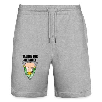 Taurus for ukraine - Stanley/Stella Trainer Unisex Organic Jogging Shorts - heather grey - Front - Nik (191cm) & Marisol (170cm)