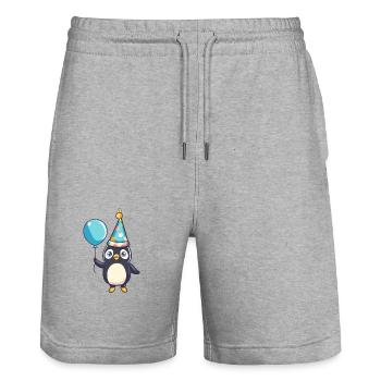 Penguin Birthday Baby - Stanley/Stella Trainer Unisex Organic Jogging Shorts - heather grey - Front - Nik (191cm) & Marisol (170cm)