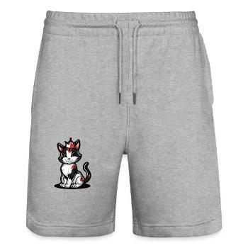 Couronne de bande dessinée de chat - Short de jogging bio TRAINER Stanley/Stella unisexe - gris chiné - Devant - Nik (191cm) & Marisol (170cm)