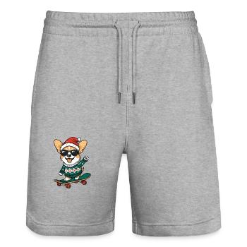 Corgi Hund Weihnachten Lustig - Stanley/Stella Unisex Bio Joggingshorts Trainer  - Grau meliert - Vorne - Nik (191cm) & Marisol (170cm)