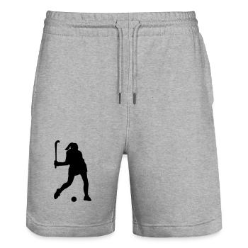 Hockey player shadow image - Stanley/Stella Trainer Unisex Organic Jogging Shorts - heather grey - Front - Nik (191cm) & Marisol (170cm)