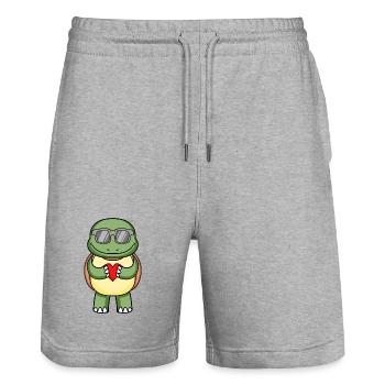 Tortue avec lunettes de soleil et cœur - Short de jogging bio TRAINER Stanley/Stella unisexe - gris chiné - Devant - Nik (191cm) & Marisol (170cm)