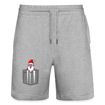 Weihnachtsmann, Nikolaus in der Hemdtaschche - Stanley/Stella Unisex Bio Joggingshorts Trainer  - Grau meliert - Vorne - Nik (191cm) & Marisol (170cm)