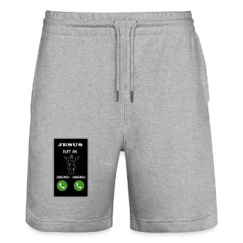 Jesus ruft an - Stanley/Stella Unisex Bio Joggingshorts Trainer  - Grau meliert - Vorne - Nik (191cm) & Marisol (170cm)