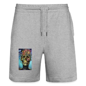 Beautiful fantasy Skull - Stanley/Stella Trainer Unisex Organic Jogging Shorts - heather grey - Front - Nik (191cm) & Marisol (170cm)